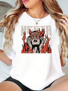 Camiseta con Estampado de Llamas Temática "Reino de Espinas y Huesos" de Nesta - Camiseta Casual de Manga Corta con Cuello Redondo para Mujer, Mezcla de Poliéster Suave, Corte Holgado, Esencial para la Moda de Primavera/Verano - Blanco - Ver 8