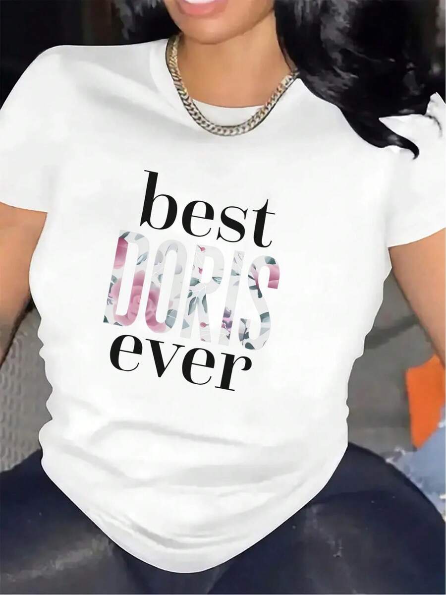 Women's Short-Sleeved T-Shirt, Featuring The Best Classic Doris Design, Made Of Lightweight Polyester Fabric, Suitable For Home, Restaurants Or Casual Wear On Daily Outings, Comfortable And Durable, With A Background Print, A Perfect Gift For Special Occasions. - 白色 - 查看 1
