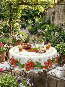 1 Vibrant Tomato And Watermelon Printed Tablecloth, Farmhouse Style Polyester Rectangular Tablecloth With Ripple Edges, Kitchen Dining Room, Wedding Decoration, Outdoor Picnics, Garden Parties, Summer Barbecues, Daily Use, And Home Kitchen Decoration For Harvest Festivals. - Multicolor - View 2