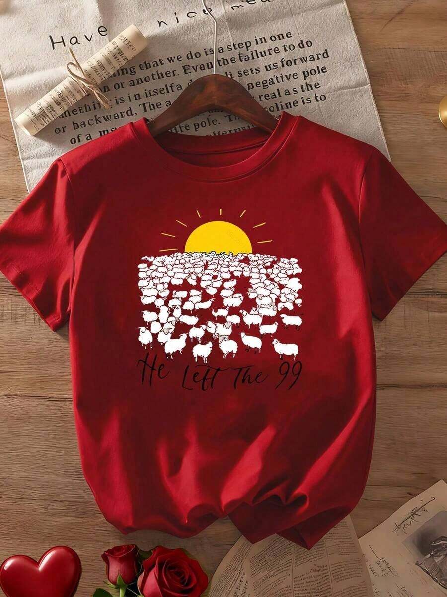 NewSummerCasualCamiseta 100% de algodón puro con estampado de ovejas bajo el sol, marca de moda vintage de algodón batik de alta calidad, camiseta para mujer, regalo para vacaciones, Día de San Valentín, Pascua, Día de la Independencia, regalo para el 250º aniversario. Camiseta unisex de algodón holgada de manga corta y cuello redondo estilo vintage urbano - Rojo - Ver 1
