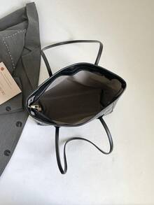 2025 New Casual Large Capacity Diamond Pattern Solid Color Bow Tote Bag, Minimalist Fashion Handbag - Black - View 5