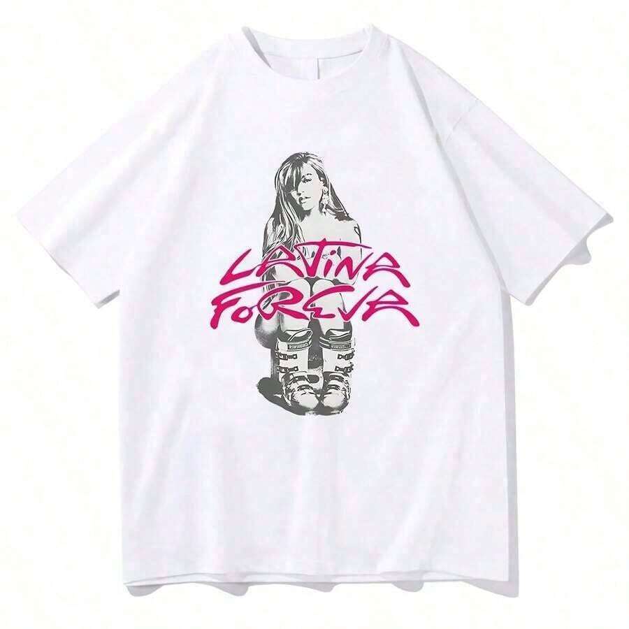 Camisetas de esquí Karols G LATINA FOREVA para mujer, camiseta de manga corta para chica, camisetas de música Karols G Merch, camiseta de verano fresca, estilo unisex. - Blanco - Ver 1