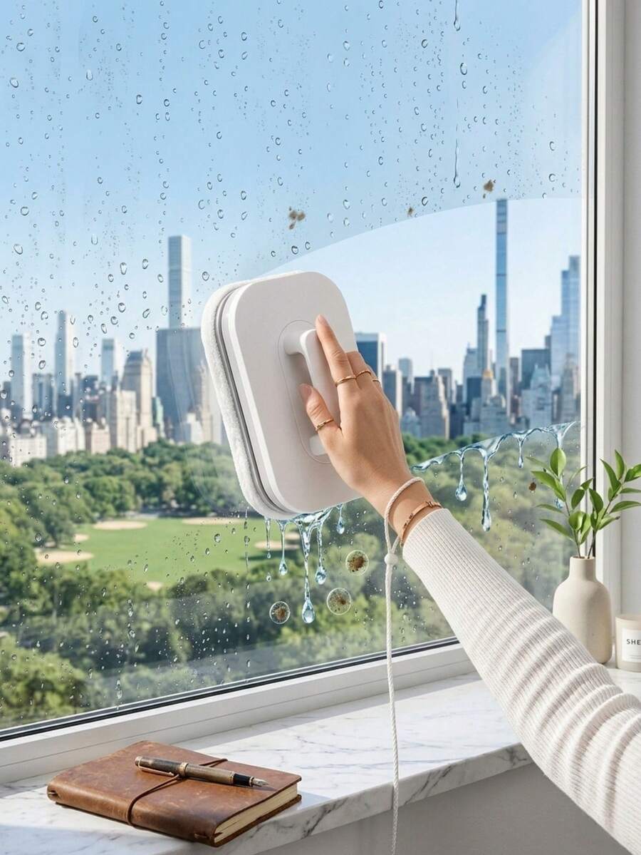 Integrated Ultra-Strong Magnetic Window Cleaning Set, Double-Sided Magnetic Glass Cleaner With Safety Rope And Anti-Pinch Safety Lock - Suitable For High-Rise Apartments, Cars, Bathrooms, Kitchens And Other Home Cleaning Applications