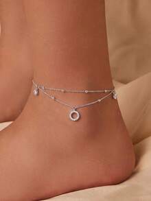 1 chiếc vòng chân mặt dây chuyền hình tròn hai lớp bằng bạc Sterling S925, thiết kế tối giản, đa năng cho sử dụng hàng ngày, đi biển, làm quà tặng, tinh tế và thanh lịch. - nhẫn - Xem 13