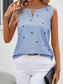 Clasi Camisa de verano sin mangas con patrón en forma de corazón, color rosa, ideal para bodas - Celeste - Ver 7