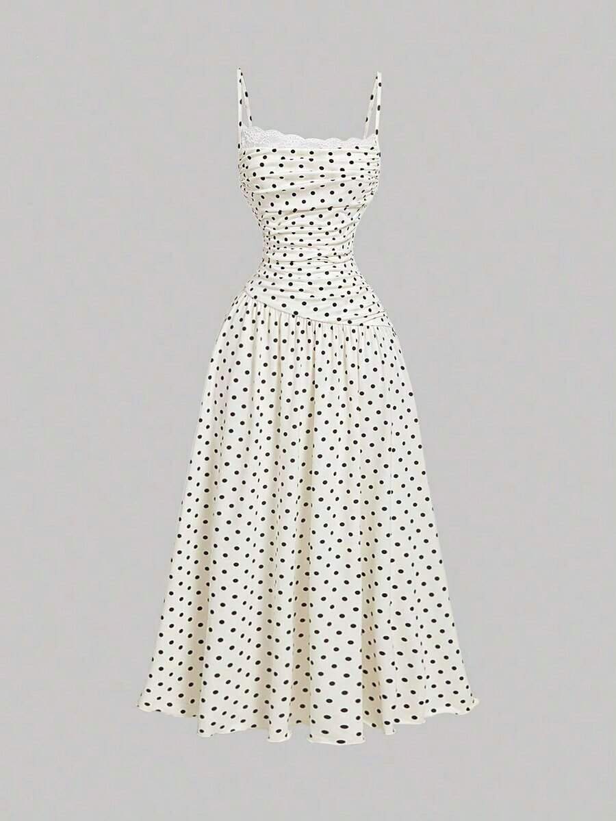 Vestido largo con adorno de encaje elegante para mujer, vestido de Año Nuevo, vestido de fiesta de Año Nuevo, ropa de mujer, vestidos elegantes de mujer, vestidos beige de mujer, vestido de Año Nuevo para mujer, vestidos formales de mujer, vesti - Blanco y Negro - Ver 1