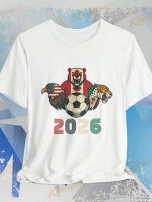 2026 Mexico, USA, Canada Soccer Jersey, Tricolor Short Sleeve Jersey With Animal Print - 白色 - 查看 1