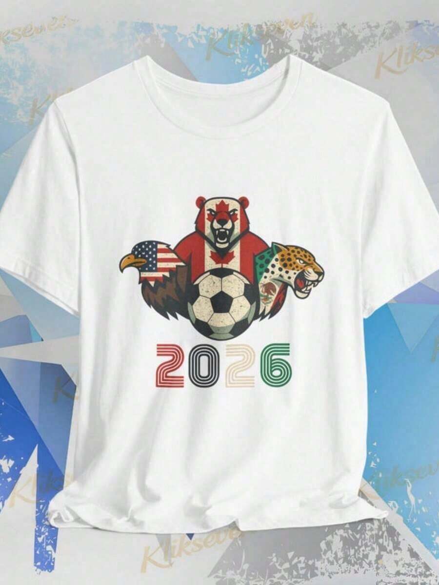 2026 Mexico, USA, Canada Soccer Jersey, Tricolor Short Sleeve Jersey With Animal Print - 白色 - 查看 1