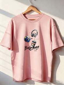 Stylish Casual Short-Sleeve T-Shirt, A  Short-Sleeve T-Shirt For Spring And Summer 2026, Made In Mexico, 180 Grams. Cartoon Print, Couple Design, Suitable For Indoor Or Outdoor Wear. Crew Neck, Unisex, Ideal For The Office And Leisure. One-Pack. - PK-P631577SLNDXZGY575 - 查看 1