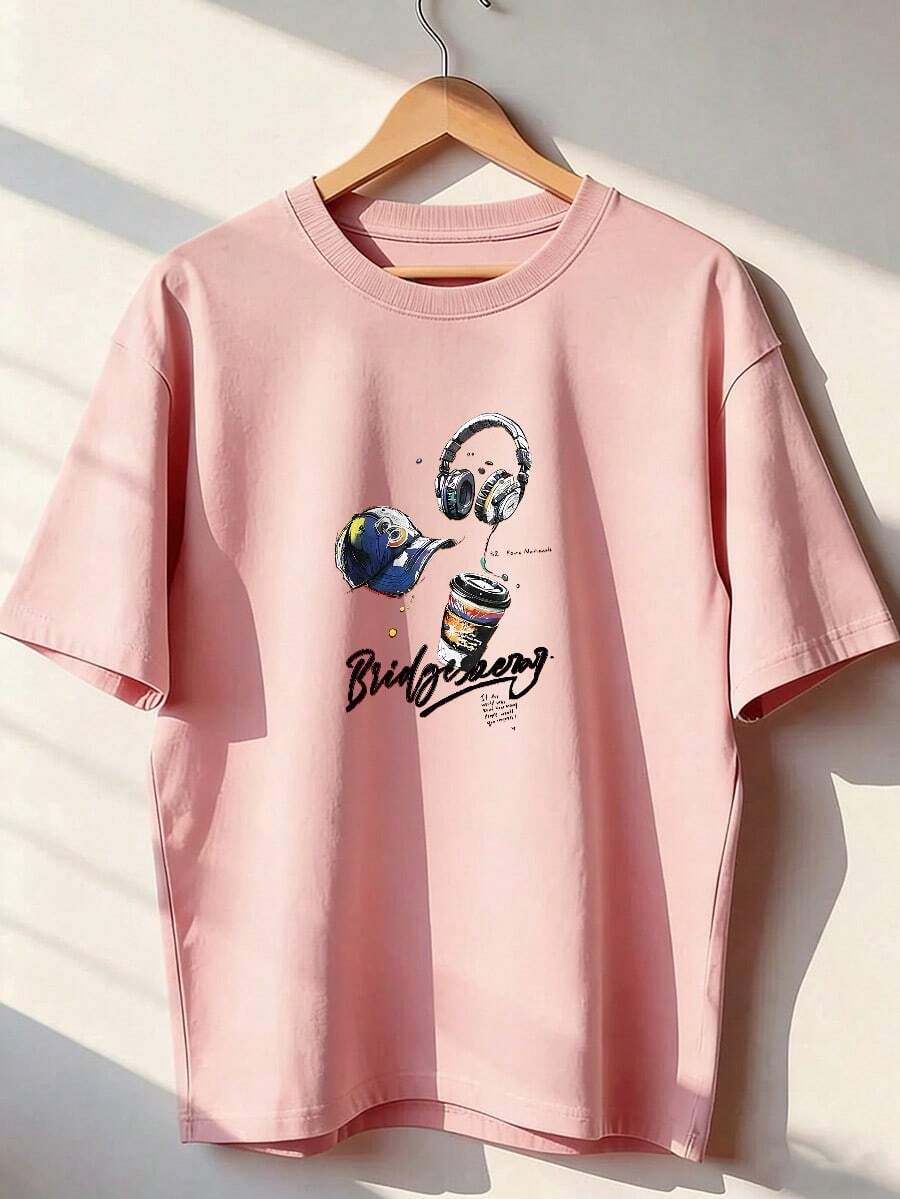Stylish Casual Short-Sleeve T-Shirt, A Short-Sleeve T-Shirt For Spring And Summer 2026, Made In Mexico, 180 Grams. Cartoon Print, Couple Design, Suitable For Indoor Or Outdoor Wear. Crew Neck, Unisex, Ideal For The Office And Leisure. One-Pack. - PK-P631577SLNDXZGY575 - 查看 1