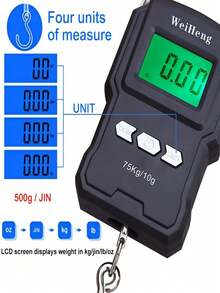 GOTURE 1pc 75kg/165lbs Digital Fishing Scale With Backlit LCD Display And Measuring Ruler, Suitable For Travel, Home Life And Outdoor - Black - View 6