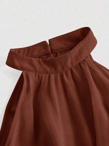 MOD Vestido elegante de cuello halter con pliegues y ribete de volantes para mujer - Marrón Mocha - Ver 3