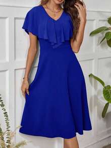 Vestido verde de longitud media para mujeres con dobladillo de volantes - azul real - Ver 5
