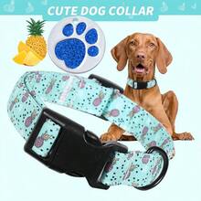 Cute Fruit Pattern Dog Collar Adjustable Breathable Fabric Collar With Watermelon Pineapple & Banana Prints Stylish Summer Collar For Dogs - Multicolor - View 5