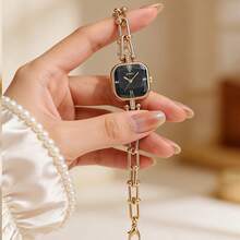 1 pieza/Set Reloj de pulsera de mujer con esfera cuadrada y cadena dorada, reloj de cuarzo minimalista, regalo de cumpleaños, regalo de San Valentín, uso diario en la oficina, cita y fiesta nocturna - Verde - Ver 4