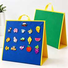 hoojojo 1Pc Double-Sided Felt Board Foldable Flannel Story Board, Portable Display Board Blue Green, Interactive Learning Board Game Props Stationery Learning Supplies Back To School Activity - Multicolor - View 3