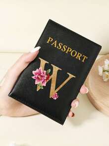 Floral Letter Print Passport Holder Wallet & Card Holder, Slim Travel Purse For Couple, Fits Cards & IDs, Lightweight Portable - Burgundy - View 56