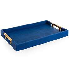 Bandeja decorativa moderna y elegante de 17.5"x12" rectangular en color marino de cuero sintético Shagreen, bandeja otomana para mesa de café, perfume, sala de estar, cocina, bandeja de servir - azul - Ver 7