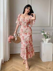 YHHCelisse Vestido elegante de manga larga con cuello cuadrado y estampado floral para mujerYHH - Rosa - Ver 5