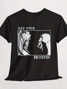 Ropa Urbana para Hombre, Camisetas para Hombre, A-Ttack On An, Eat Your Protein, Camiseta Negra de Eren Jaeger Talla S-4X Casual, Esta Divertida Camiseta Casual Estampada Es El Regalo Perfecto Para San Valentín, Navidad, Conjunto Familiar a Juego, Camiseta Casual Unisex, El Regalo Perfecto Para Hombres y Mujeres, Tallas para Adultos y Niños. - Negro - Ver 7