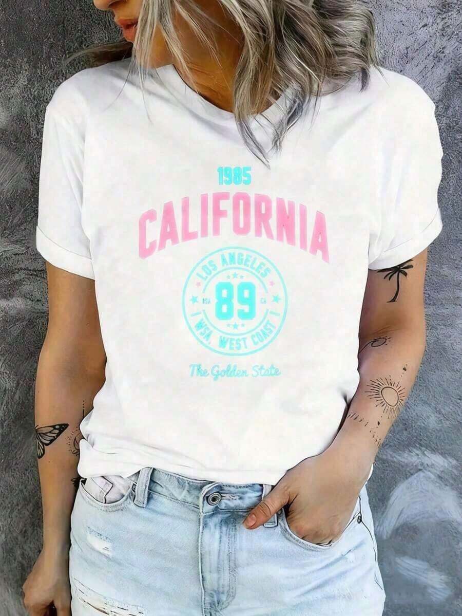 VintageMother GiftsNueva Camiseta Unisex Moderna y Popular con Estampado Vintage de 1985, California, Los Ángeles - Diseño de Logotipo S de los 80s en Turquesa y Rosa con el Número 89 y Lema de la Oeste, Camiseta Casual de Manga Corta Suave para Temática de los 80s. Camiseta Divertida con Estampado y Cuello Redondo, Adecuada para: Eventos Deportivos/Fiestas Navideñas/Compras/Deportes y Otros Regalos Navideños. Camiseta Gráfica. - Blanco - Ver 1