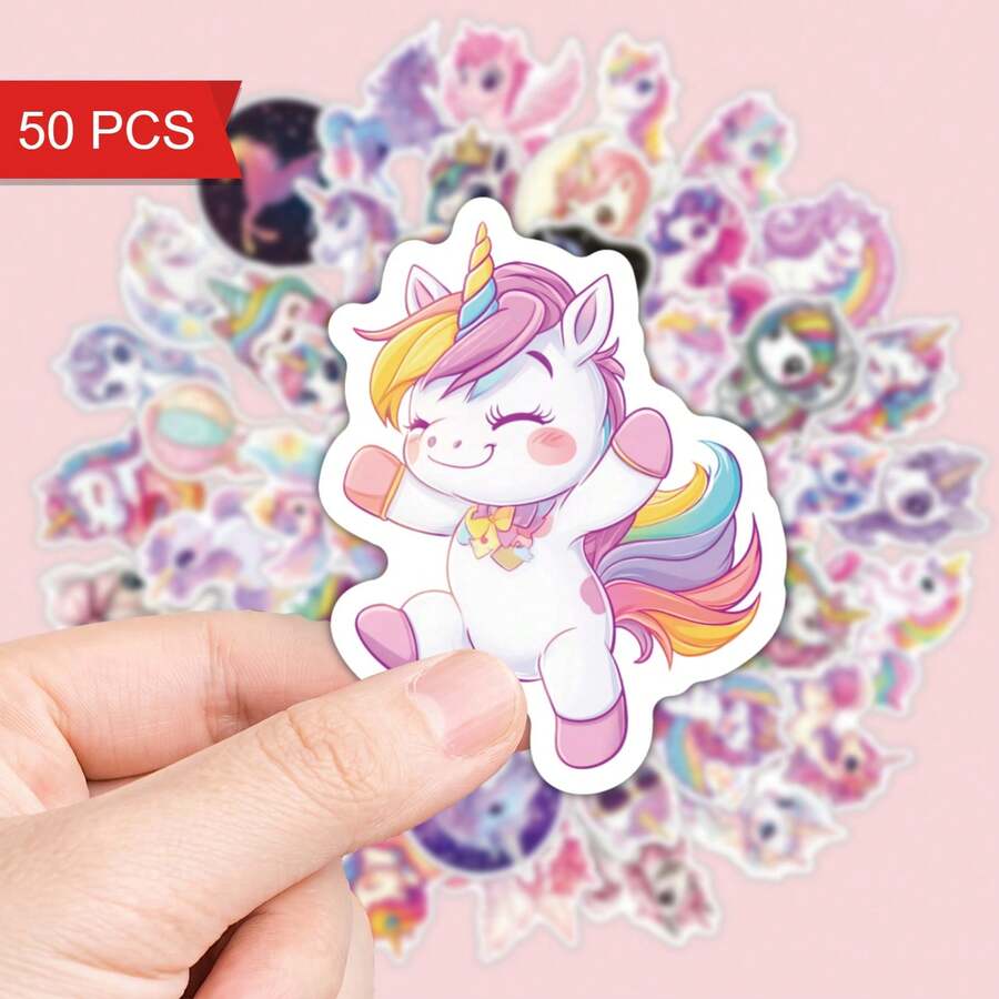 50張魔法獨角獸貼紙,可愛粉色彩虹貼紙,適用於剪貼簿、日記本、計畫本、DIY手工、卡片製作與裝飾拼貼的學校用品 - A - 查看 1