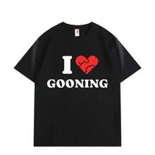 Camiseta "I Love Gooning", confeccionada en algodón puro de alta calidad, una divertida camiseta unisex con dise?os de emojis, pantalones cortos informales de verano, ropa urbana de manga larga. - Negro - Ver 2