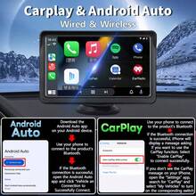 7-Inch Portable CarPlay Multimedia Video Player, Wireless CarPlay And Wireless Android Auto Portable Universal Car Display - A - 查看 2