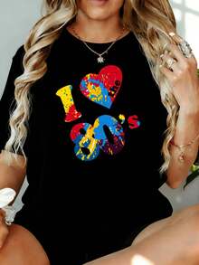 Me encantan los 80s, Camiseta Oversize con Estampado Tie Dye, Moda Casual para Mujer, Ropa de Verano 180g, para Ocio en Casa y al Aire Libre, Regalo para Fiesta de San Valentín - Negro - Ver 7