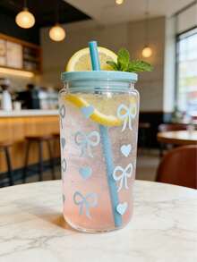 Vaso de plástico azul/rosa de 16 onzas con tapa y pajita, ideal para café helado, bebidas portátiles, jugo y bebidas, gran regalo para damas y hermanas, adecuado para oficina, oficina en casa, vuelta al colegio, botella de agua para estudiantes, para verano e invierno, Navidad, vacaciones y regalos, Día de San Valentín, Día de la Madre, Día del Padre, accesorios de cocina - Multicolor - Ver 3