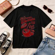 Retro Cherry Print, 100% Cotton Oversized Soft Breathable Casual Crewneck, Short Sleeve Top, Kawaii Summer Vibes, Streetwear Aesthetic, Fruit Lovers, Y2K Style - Negro - Ver 1