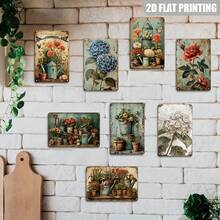2D flach, 8 Stück Blumen-Metallschilder, Vintage-Gartenschild, Garten-Blechschild, Wandhängende Plakette, Wanddekoration für Haus, Garten, Gewächshaus, Wohnzimmer, Schlafzimmer, Hof, Terrasse, Veranda, Außendekoration 20,32x30,48 cm, 2D flach - 1 - Übersicht 3