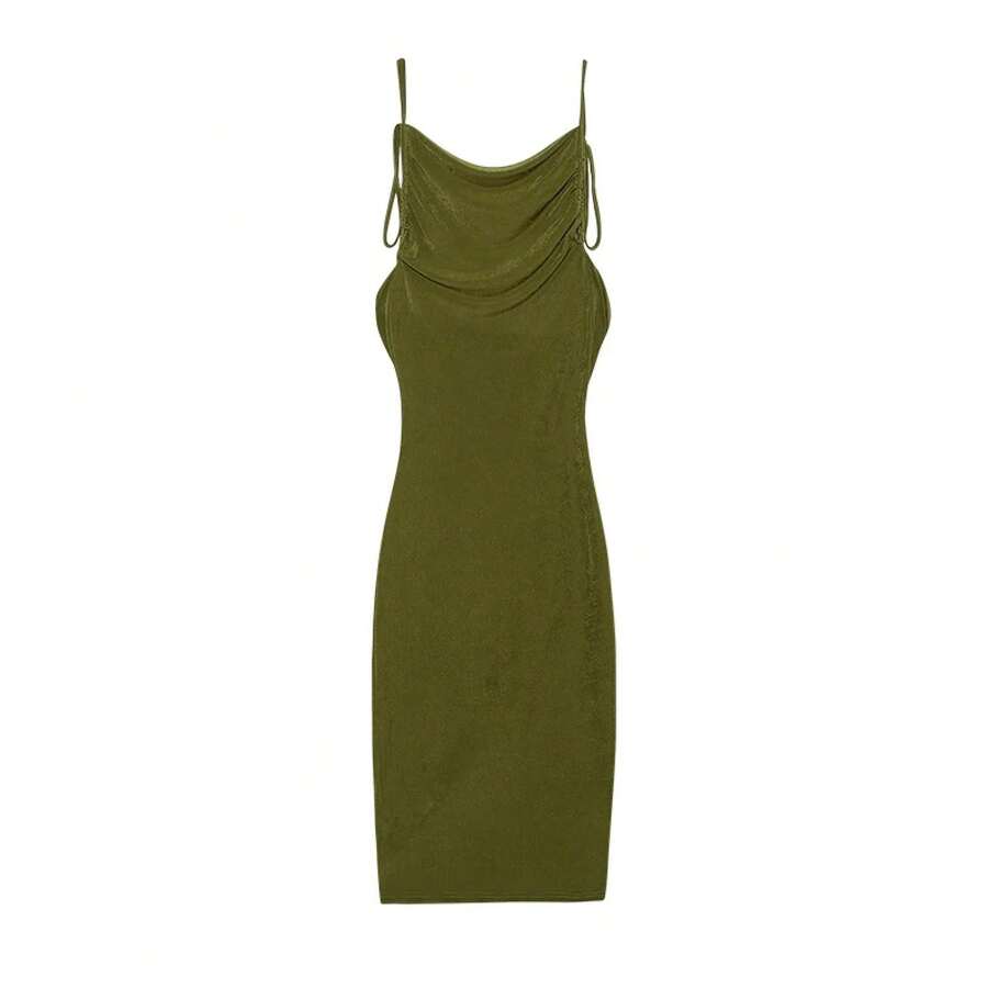 2024 nueva moda de verano vestido Sexy sin tirantes vestido sin tirantes con cuello colgante temperamento - Verde oscuro - Ver 1