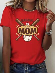 Camiseta de cuello redondo con estampado del Día de la Madre, camiseta casual de manga corta para primavera y verano, ropa fresca de verano para mujer. - Rojo - Ver 6