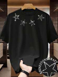 Camiseta informal de manga corta y cuello redondo de unicolor para hombres, con proceso de perforación caliente, nueva colección primavera/verano 2025, rave - Negro 2 - Ver 7