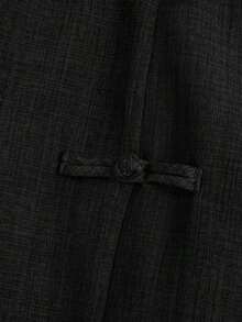 Pantalones cortos de mujer talla grande, casuales, para ir al trabajo o salir, con diseño de abertura redonda, cintura elástica y decoración de nudo chino con botones - Negro - Ver 5