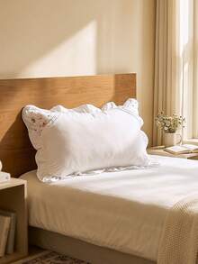 1pc Lolita Style White Lace Pillowcase With Ruffle Trim And Pink Flower Corner Decor - Multicolor - View 5