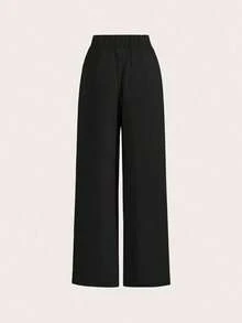 Conjunto de pantalones de verano de cintura alta, pantalones de pierna ancha de cintura alta con pliegues, de corte holgado y pernera larga - Rojo - Ver 3