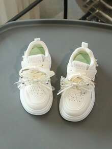Girls' Summer Breathable Mesh Princess Shoes, Rhinestone Bow Soft Bottom Non-Slip Children's Casual Sneakers, Student Versatile Sports Shoes - White - View 5