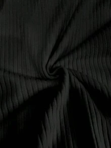 Elegante camiseta de punto de cuello redondo, top de punto minimalista de moda, otoño/invierno - Negro - Ver 3