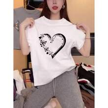 Women's T-Shirt, Single Garment, Not A 3-Piece Set, 1 Piece/Set Of Short-Sleeved T-Shirts Suitable For Streetwear, Oversized Round Neck Top For Daily Outings, Camping, Concerts, Hip-Hop, Rock, And Rap Events, Casual Short-Sleeved T-Shirt For Women, T-Shirt With Heart, Butterfly And XO Symbol Pattern Print, Women's Short-Sleeved Round Neck T-Shirt, Pure Cotton Breathable Casual Sports Top, Gift For Spring, Butterfly, Easter. - 白色 - 查看 2