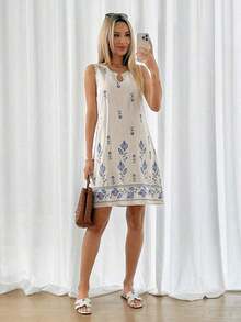 Vestido de verano casual con estampado tropical para vacaciones de mujer - Multicolor 5 - Ver 5