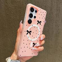 Funda para Teléfono - Funda para Teléfono Compatible con Samsung Galaxy S23 S23Plus S24  S24Ultra S25 S25Plus S25Ultra S26 S26Ultra S26Plus, a prueba de golpes, de doble capa, imitación de gelatina, magnética, duradera, antideslizante, con diseño de lazo de lunares negros. - Rosa - Ver 13