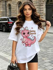 Camiseta de manga corta con cuello redondo suave y casual para mujer de verano |   Saurus Atrevido, Tiranosaurio, Dinosaurio | Tops para salir, Estilo callejero europeo y americano, Casual deportivo, Estilo unisex, Estilo casual urbano, Tops bonitos, Generación Z, Curvas, Ropa Y2K, Camisetas divertidas, Tops de mujer, Conjuntos de vacaciones para mujer, Top lindo, Camiseta gráfica, Conjuntos de primavera, Camisetas holgadas, Ropa urbana retro, Estilo de los 90, Estilo de los 2000, Subcultura, Top negro, Tops blancos, Conjunto de fiesta de los 90. - Blanco - Ver 5