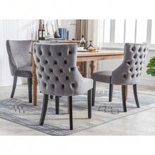 4-Legged Chair, Grey Velvet Dining Chair, With Button Tufting, Solid Wood Frame, Grey (Set Of 2) - 灰色 - 查看 4