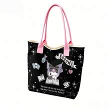 Miniso Bolso de lona con estampado de estrella negra de Kuromi, la adivina de Sanrio, para uso diario - Negro - Ver 4