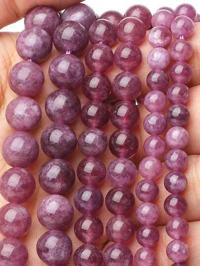 1 Fio de Contas de Pedra Natural Redondas de Espodumênio Roxo Soltas para Fazer Pulseiras, Colares e Joias DIY 6 8 10mm
