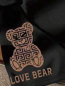 Women's Casual T-Shirt With Cartoon Bear Print, Round Neck And Short Sleeve - 黑色 4 - 查看 6