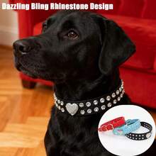 Fashion Luxury Bling Rhinestone Pet Collar, Multi Size Adjustable Pet-Friendly PU Leather Neck Strap, Sparkling Crystal Diamond Comfort Decorative Collar For Puppy Cat Small Medium Dogs - 紅色 - 查看 1