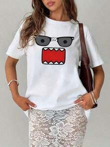 Women's & Men's Essential Short Sleeve T-Shirt For Women, Pure Cotton Print, Graphic Design, Crew Neck, Soft And Breathable, Versatile, Suitable For Everyday Wear, A Must-Have For Fashionable Women! Breathable Cotton Print T-Shirts For Women, Casual Everyday Wear - 白色 - 查看 7